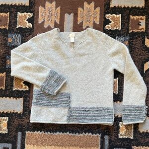 J. Jill Gray V-Neck Sweater with Multicolor Trim